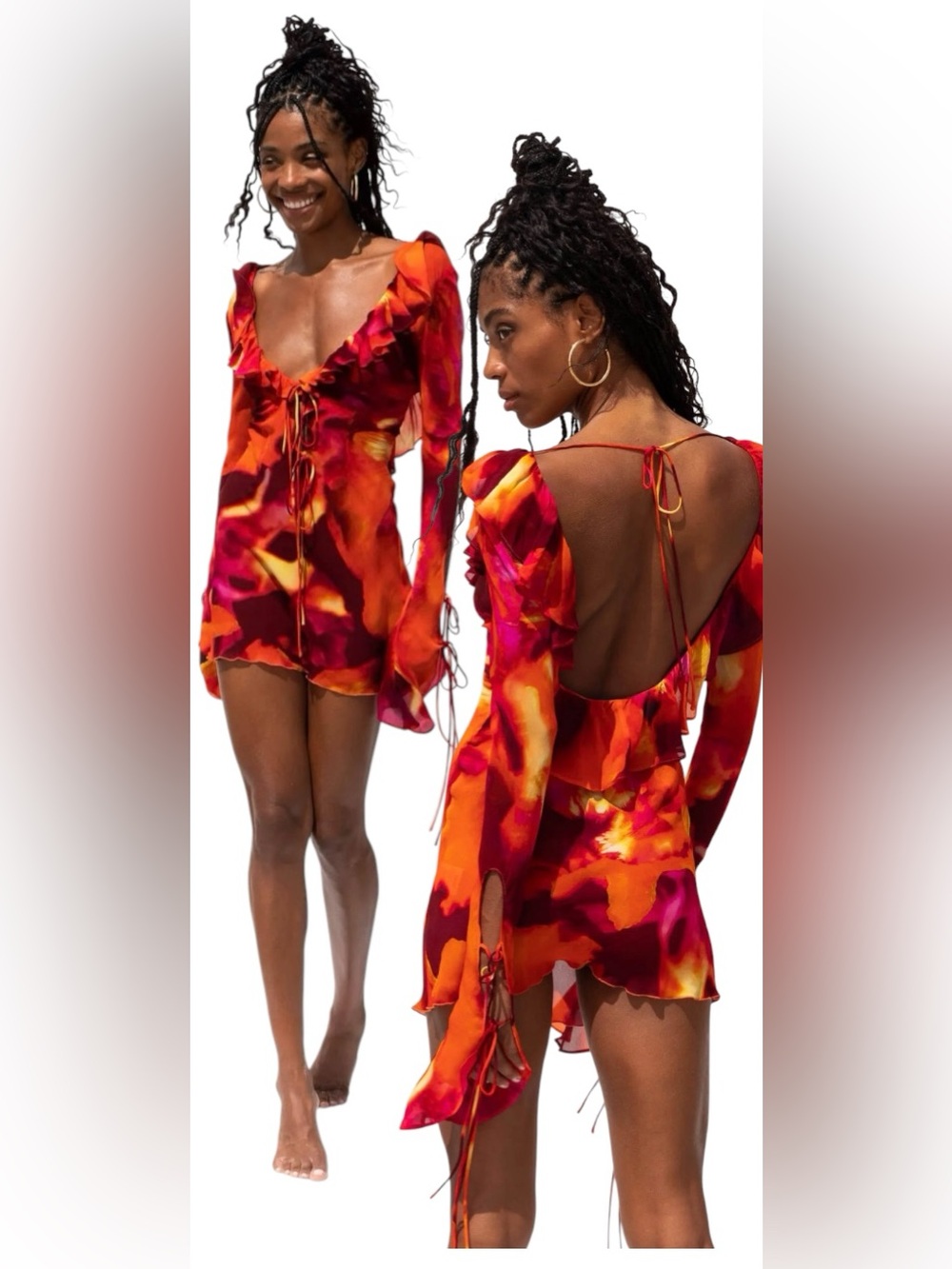Rat & boa women’s xl Dali mini dress sheer flowy ruffle vibrant vacation sexy